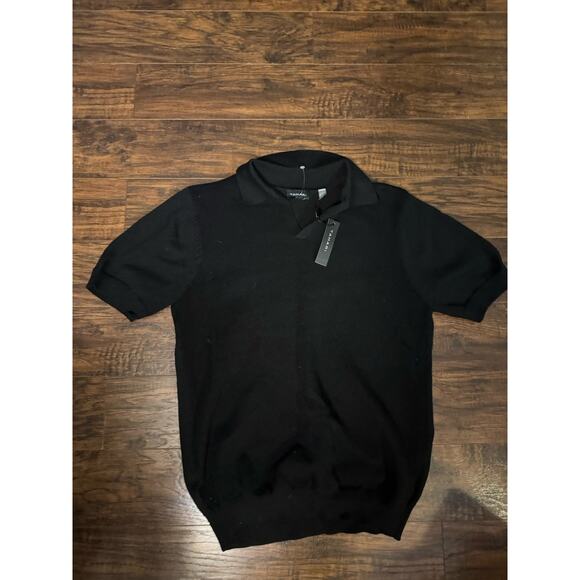 Tahari Men’s Short Sleeve Collared Knit Sweater black Size Medium NEW - Picture 1 of 7